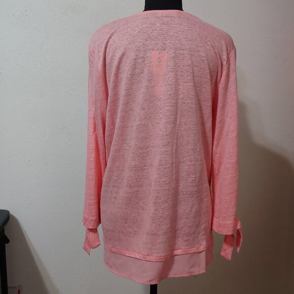 Sanctuary 100% Linen Blouse 3/4 Tie Sleeve Sheer Trim V Neck - Picture 4 of 7